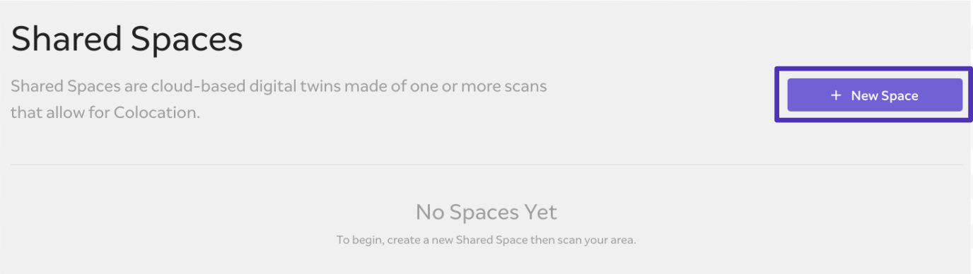 The 'new space' button is highlighted on the shared spaces panel
