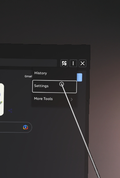 A cursor hovering over the 'Settings' menu option.