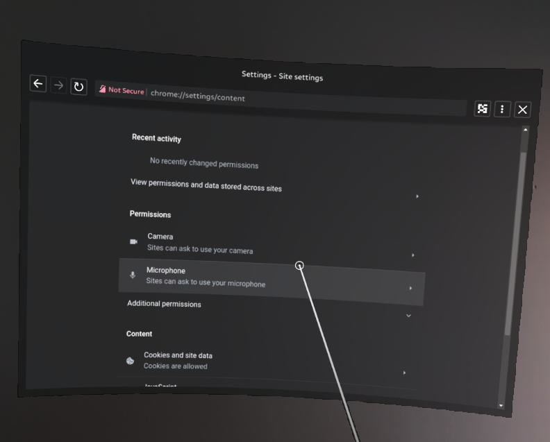 The settings menu of the Magic Leap 2 browser.