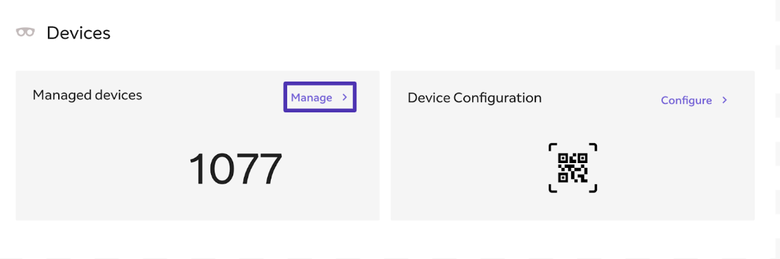 The 'manage' button in the Managed Devices panel