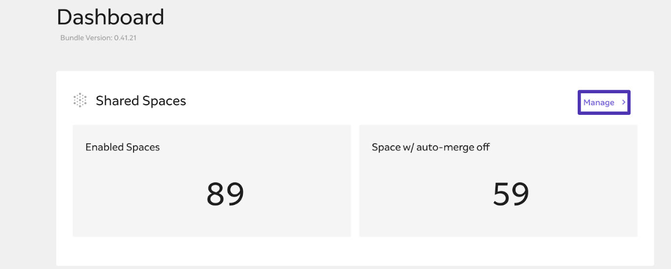The 'manage' link of the shared spaces panel is highlighted