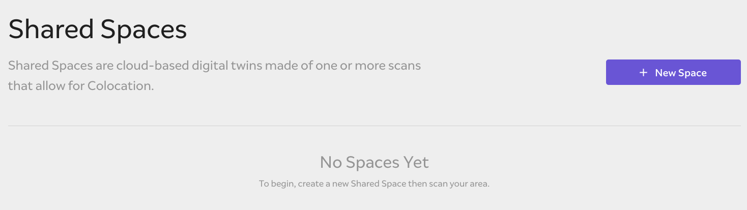 A blank shared spaces dashboard