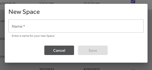 A text field to enter a space name