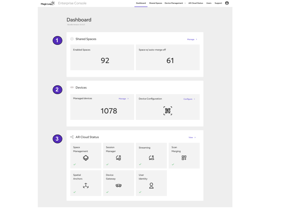 The Enterprise Console dashboard on subsequent views