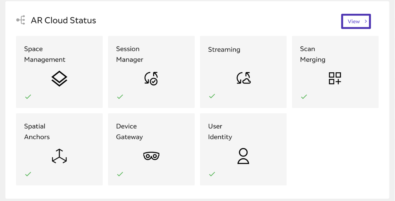The 'view' link highlighted on the AR Cloud status panel