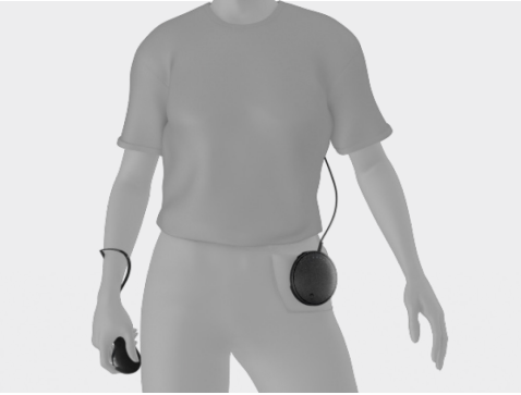 The compute pack clipped to a person's pocket
