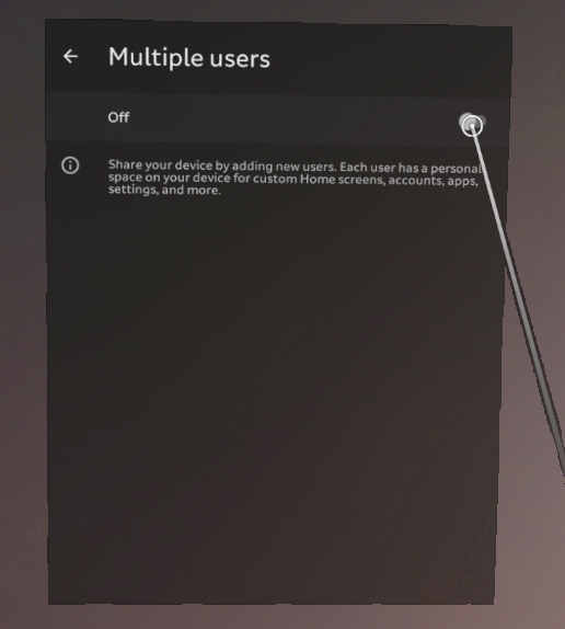 A cursor hovering over the toggle to enable Multiple Users mode