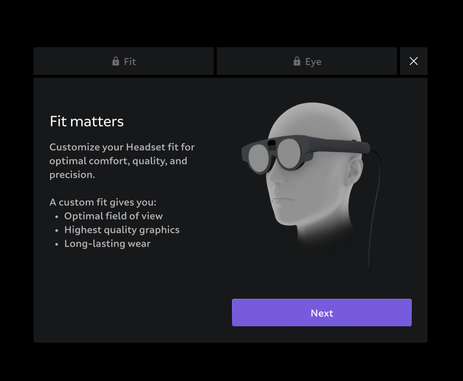 The introduction screen of the Fit and Calibration app