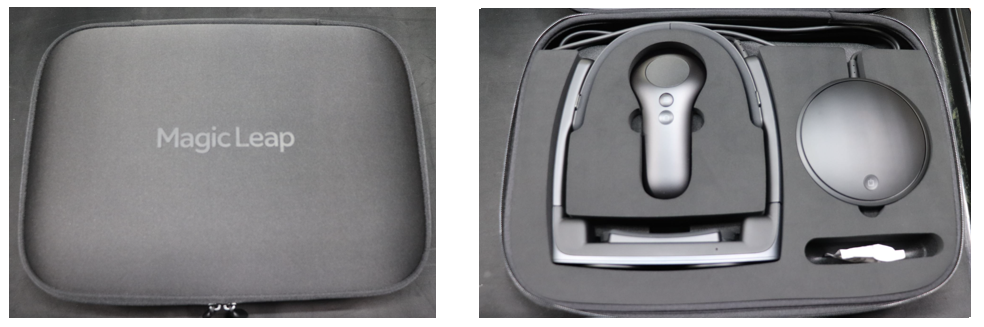 A closed Magic Leap 2 carry case and an opened Magic Leap 2 carry case