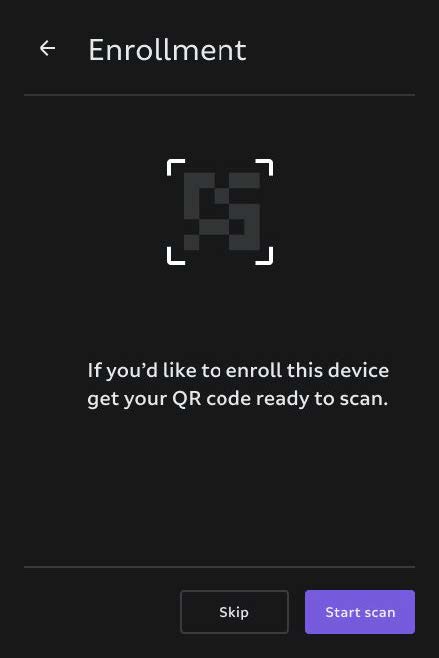 A UI screen prompting you to scan a QR code to enroll your device in a device management solution
