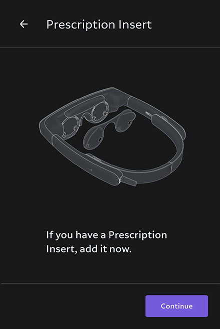 A UI screen prompting you to insert prescription inserts