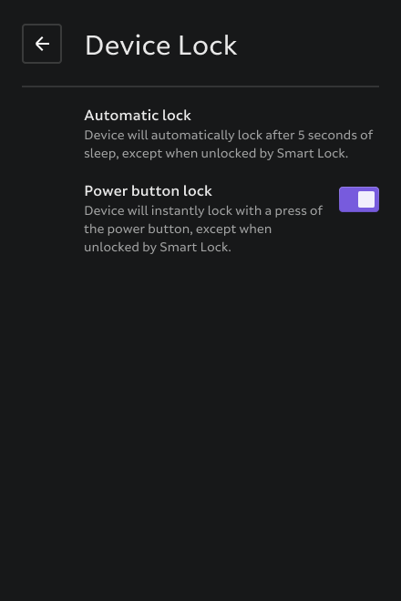 Device locking settings page