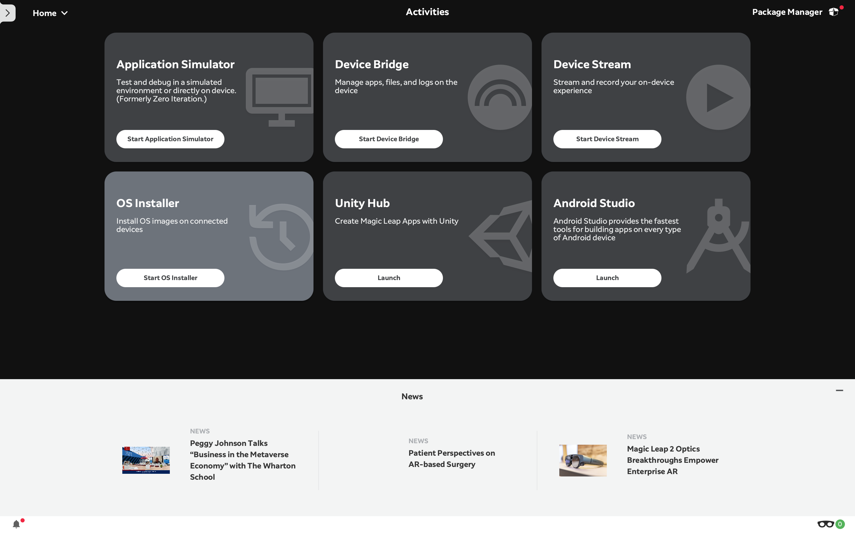 The Magic Leap Hub home screen, with the OS Installer tile highlighted