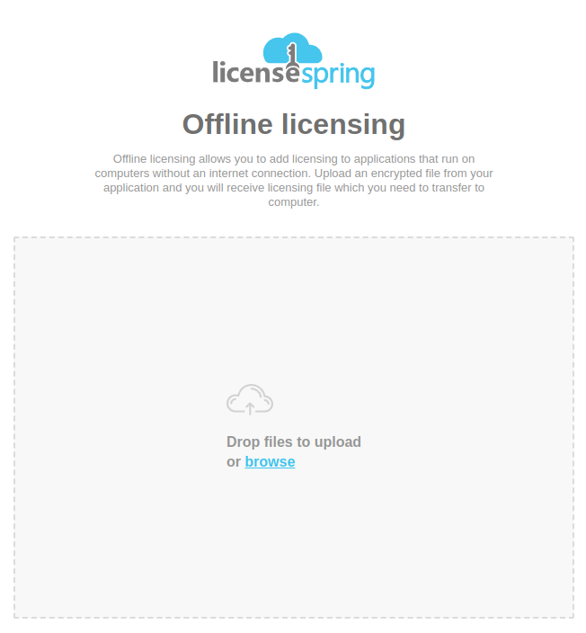 A webpage allowing users to upload their offline license key